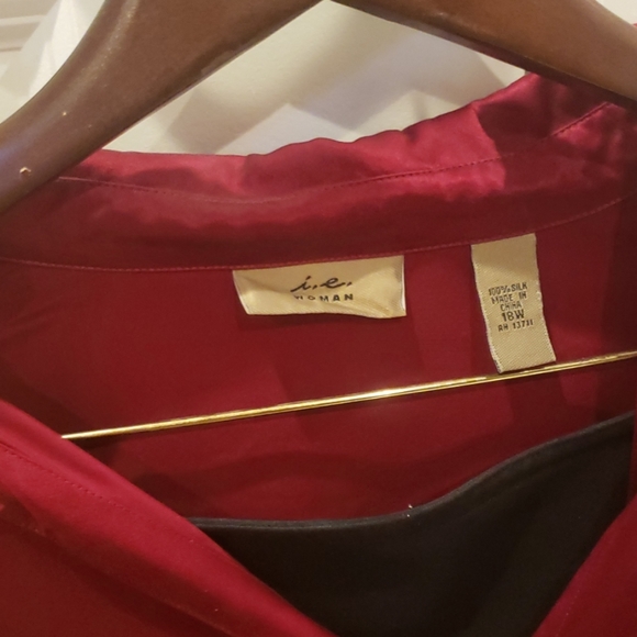 Red silky button down - Picture 3 of 3